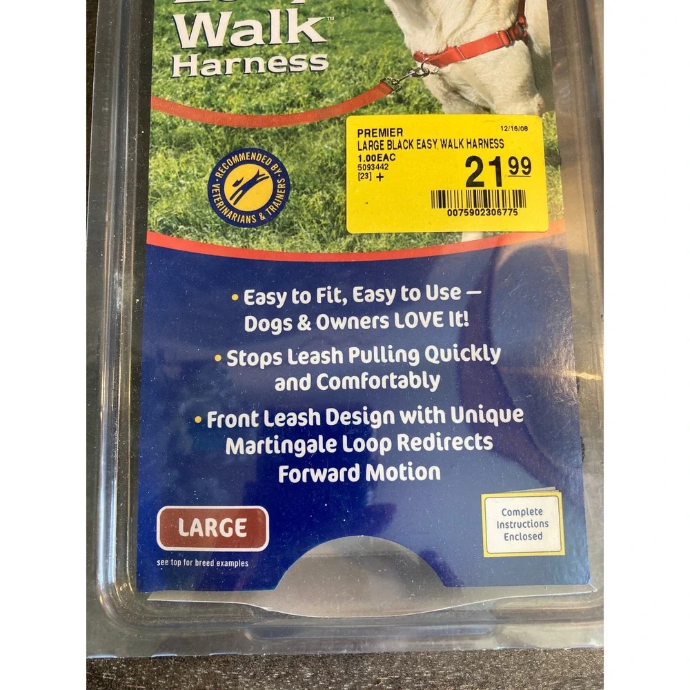 Premier Gentle Leader Easy Walk Harness Large Black No Pull Dog Training EWH-HC-